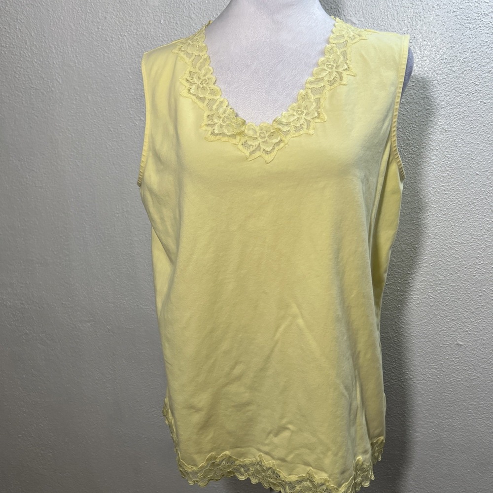 COLDWATER CREEK WOMEN'S‎ Lace Hem Neck TOP, SIZE L Stretch